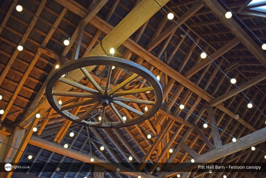Wedding Decoration Ideas for a Romantically Rustic Day Light bulb canopies decorating a barn interior